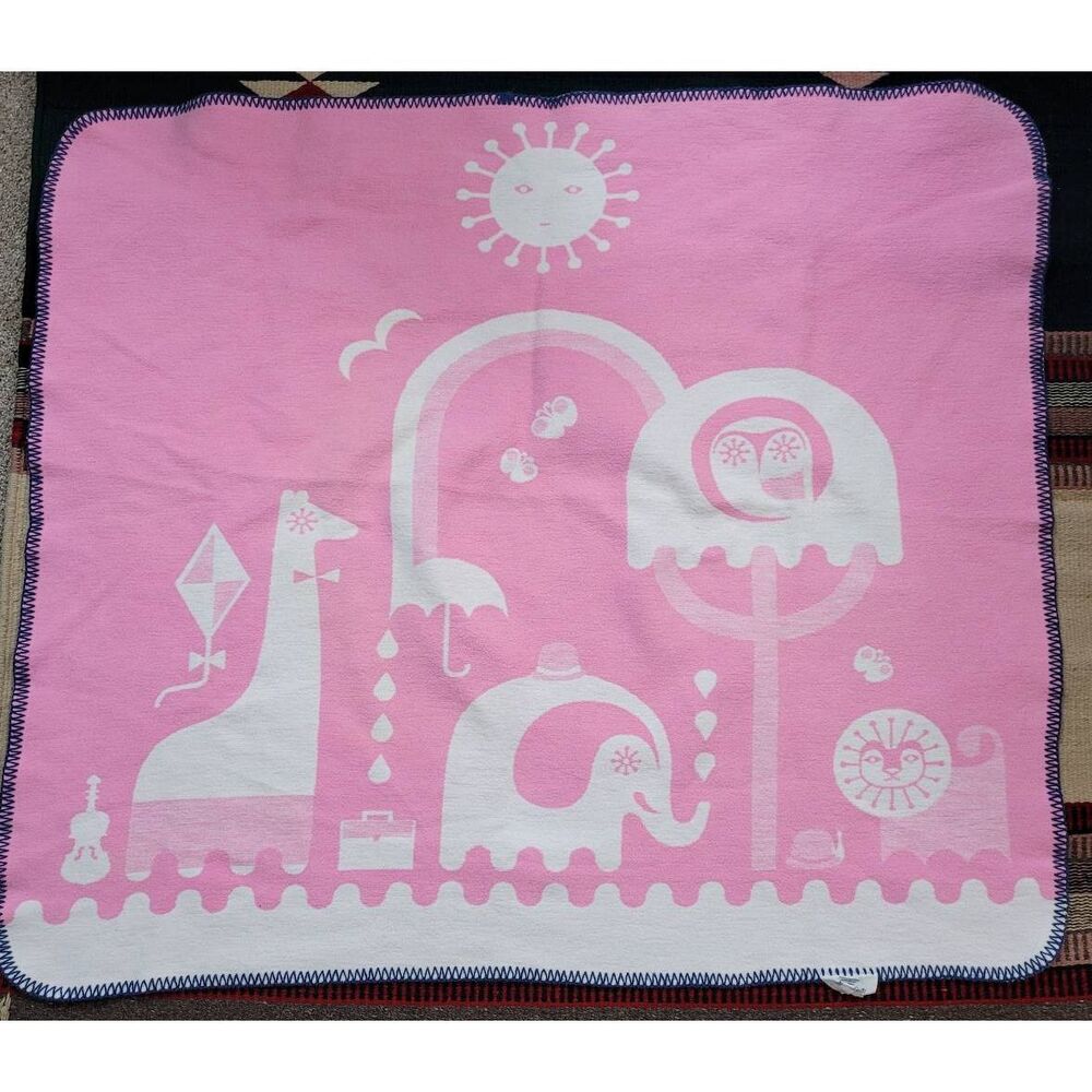 Two Jonathan Adler Junior Cotton Flannel Animal Baby Child Blanket Pink White